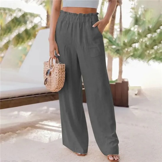 Women's Wide Leg Pants Trousers Casual Daily Long Plain Side Pockets Elastic Waistband Breathability Comfortable Inelastic Going out Weekend Black Pin Women's Wide Leg Pants Trousers Casual Daily Long Plain Side Pockets Elastic Waistband Breathability Comfortable Inelastic Going out Weekend Black Pin