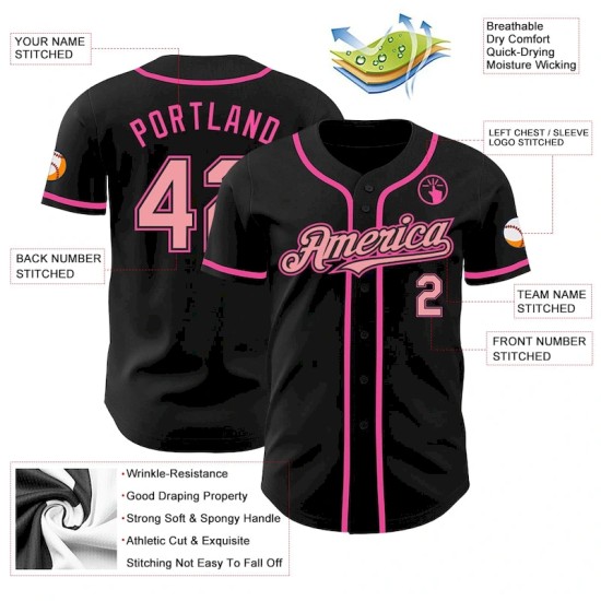 Custom Black Medium Pink-Pink Authentic Baseball Jersey Custom Black Medium Pink-Pink Authentic Baseball Jersey