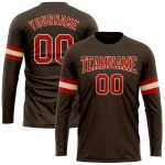 Custom Brown Red-Cream Long Sleeve Performance T-Shirt Custom Brown Red-Cream Long Sleeve Performance T-Shirt
