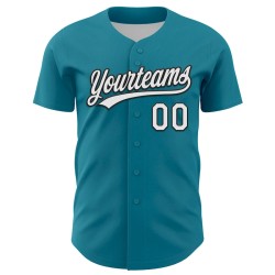 Custom Teal White-Black 3D Funny Christmas Authentic Baseball Jersey