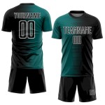 Custom Black Teal-White Gradient Line Sublimation Soccer Uniform Jersey