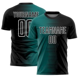 Custom Black Teal-White Gradient Line Sublimation Soccer Uniform Jersey