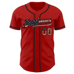 Custom Red Vintage USA Flag-Black Authentic Baseball Jersey