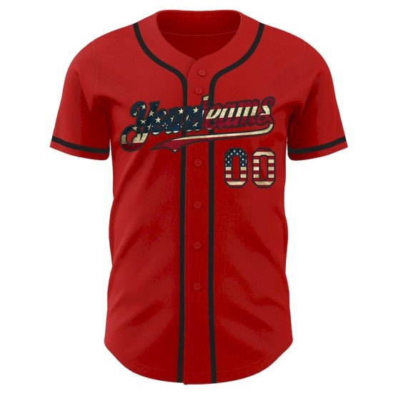 Custom Red Vintage USA Flag-Black Authentic Baseball Jersey