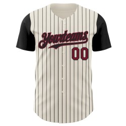 Custom Cream Black Pinstripe Crimson Authentic Two Tone Baseball Jersey
