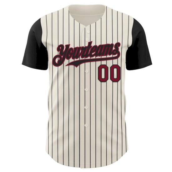 Custom Cream Black Pinstripe Crimson Authentic Two Tone Baseball Jersey