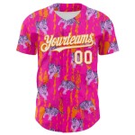 Custom Deep Pink White-Bay Orange 3D Hawaii Tropical Animal Tiger Authentic Baseball Jersey