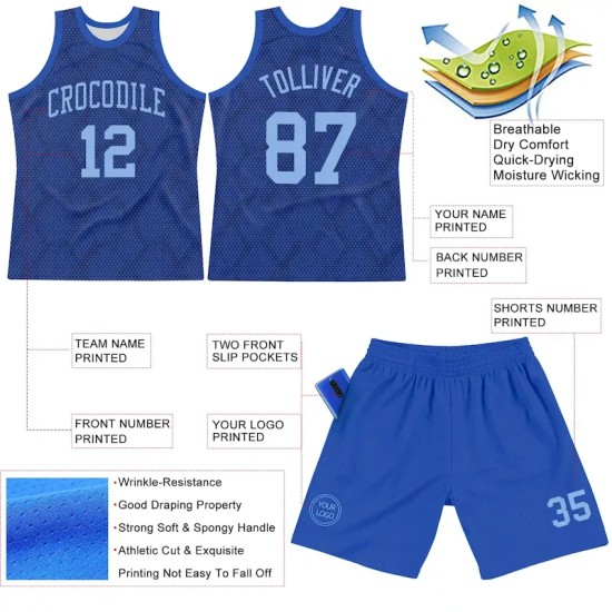 Custom Royal Light Blue Dot Round Neck Sublimation Basketball Suit Jersey