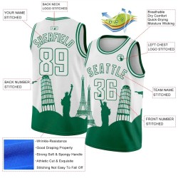 Custom White Kelly Green Holiday Travel Monuments Silhouette Authentic City Edition Basketball Jersey Custom White Kelly Green Holiday Travel Monuments Silhouette Authentic City Edition Basketball Jersey