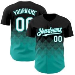 Custom Black White-Aqua 3D Gradient Square Shape Authentic Baseball Jersey