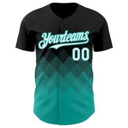 Custom Black White-Aqua 3D Gradient Square Shape Authentic Baseball Jersey