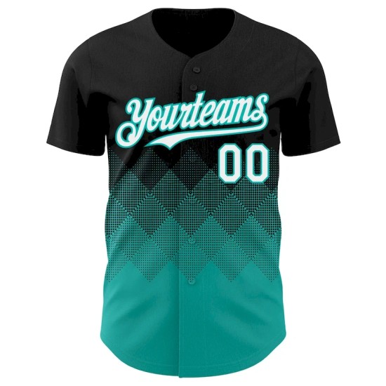 Custom Black White-Aqua 3D Gradient Square Shape Authentic Baseball Jersey