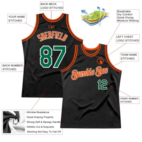 Custom Black Kelly Green-Orange Authentic Throwback Basketball Jersey Custom Black Kelly Green-Orange Authentic Throwback Basketball Jersey
