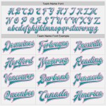 Custom White Teal Pinstripe Pink Bomber Full-Snap Varsity Letterman Jacket Custom White Teal Pinstripe Pink Bomber Full-Snap Varsity Letterman Jacket