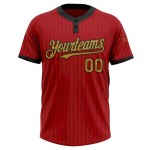 Custom Red Black Pinstripe Old Gold Two-Button Unisex Softball Jersey