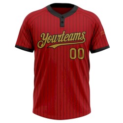 Custom Red Black Pinstripe Old Gold Two-Button Unisex Softball Jersey
