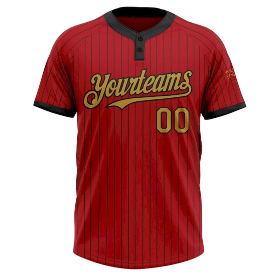 Custom Red Black Pinstripe Old Gold Two-Button Unisex Softball Jersey