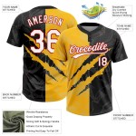 Custom Graffiti Pattern Black Gold-Red 3D Two-Button Unisex Softball Jersey Custom Graffiti Pattern Black Gold-Red 3D Two-Button Unisex Softball Jersey