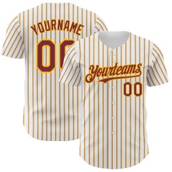 Custom White (Burgundy Gold Pinstripe) Burgundy-Gold Authentic Baseball Jersey