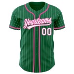 Custom Kelly Green White Pinstripe Pink Authentic Baseball Jersey