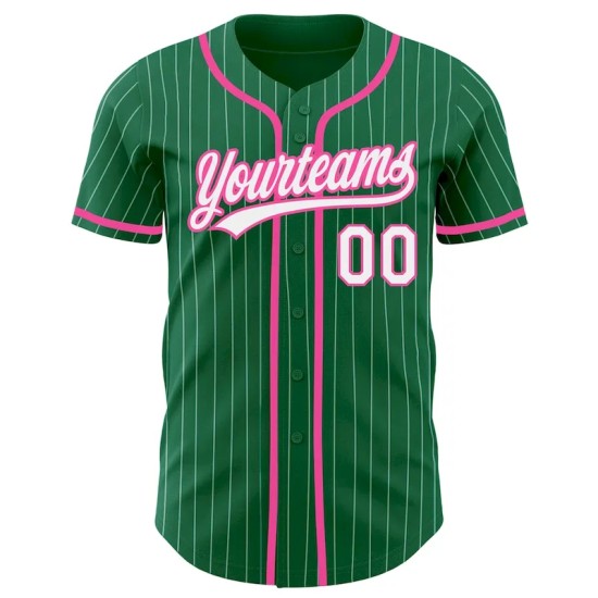 Custom Kelly Green White Pinstripe Pink Authentic Baseball Jersey