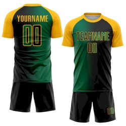 Custom Black Kelly Green-Gold Sublimation Gradient Fashion Soccer Uniform Jersey