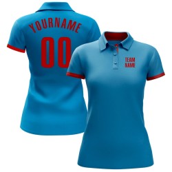 Custom Panther Blue Red Performance Golf Polo Shirt