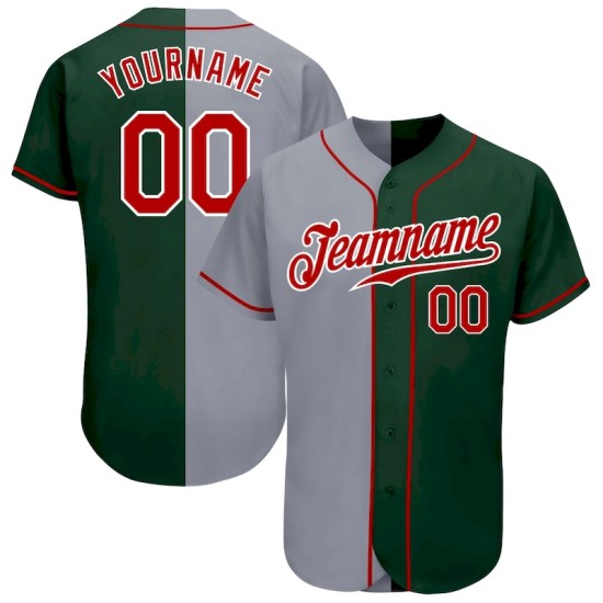 Custom Green Red-Gray Authentic Split Fashion Baseball Jersey