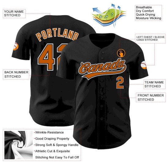 Custom Black Texas Orange-White Authentic Baseball Jersey Custom Black Texas Orange-White Authentic Baseball Jersey